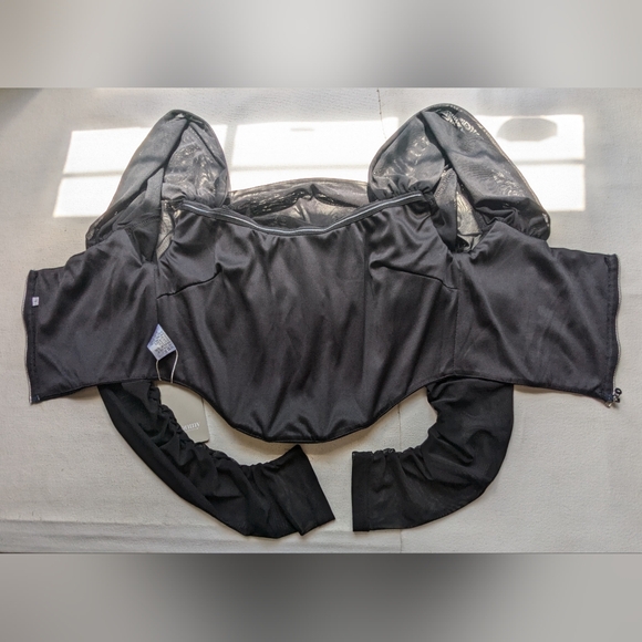 Baonmy Women's Cropped Top Sz XXS Corset Black Sheer Long Pleated Sleeves T-2 - Picture 5 of 11